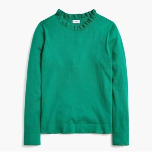 J.crew | stripped ruffle-neck sweater in green